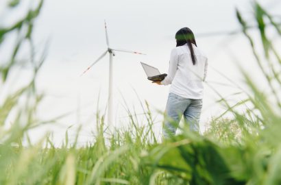 Female Engineer in a Wind Turbines Farm